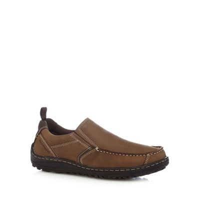 Hush Puppies Wide fit brown chunky grain leather slip on shoes
